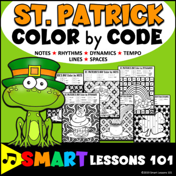 Preview of ST. PATRICK's DAY Music COLOR by CODE Note Rhythm Dynamic Tempo Coloring Pages