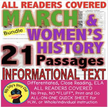 Preview of Women's History Month & More 21 LEVELED Close Reading Comprehension Passages