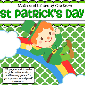 Preview of ST. PATRICK'S DAY Literacy and Math Centers Activities Preschool 115 pages