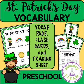 Preview of ST PATRICKS DAY VOCABULARY PAGE FREEBIE word wall flashcards tracing sheet