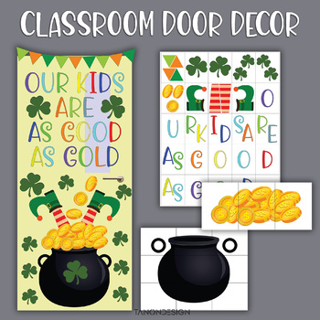 Preview of ST. Patrick Lucky Classroom Door Decor and Bulletin Board kits Print Coloring