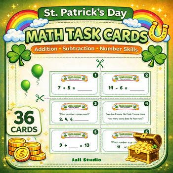 Preview of ST.Patrick’s Day Math Task Cards | Addition & Subtraction Activity | Math Center