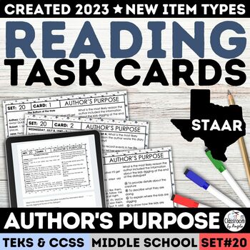 Preview of STAAR Author's Purpose Task Cards Quiz 6th 7th 8th Grade Reading Comprehension