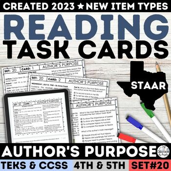 Preview of STAAR Author's Purpose Task Cards & Quiz 4th & 5th Grade