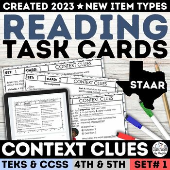 Preview of STAAR Word Meaning Context Clues Task Cards Passages Worksheets 4th & 5th Grade