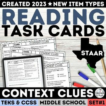 Preview of STAAR Middle School Context Clues Practice Task Cards Quiz Multiple Choice