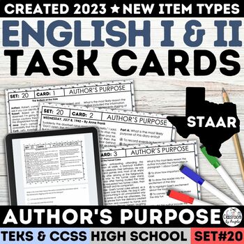 Preview of STAAR High School Author's Purpose Task Cards Quiz Passages & Multiple Choice