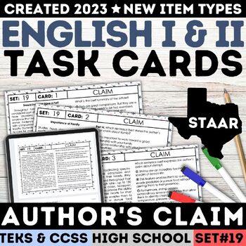 Preview of STAAR High School Author's Claim & Evidence Task Cards Identifying Claims