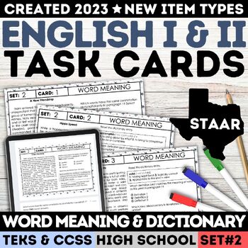 Preview of STAAR Word Meaning, Context Clues, & Dictionary Task Cards Quiz High School