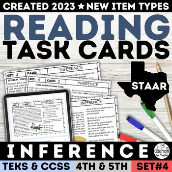 Preview of Making Inferences Worksheets 4th 5th Grade Task Cards Exit Ticket Quiz STAAR