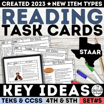 Preview of Main Idea Key Details Worksheet STAAR Key Ideas Task Cards Passages fourth Grade
