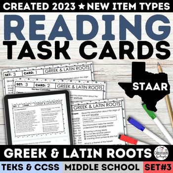 Preview of STAAR Greek & Latin Roots Task Cards 6th 7th 8th Grade Passages & Questions