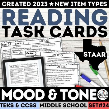 Preview of STAAR Tone & Mood Worksheets Task Cards Tone of Voice 6th 7th 8th Grade