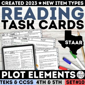 Preview of STAAR Plot Elements Passages Task Cards & Quiz Story Plot Worksheets 4th 5th
