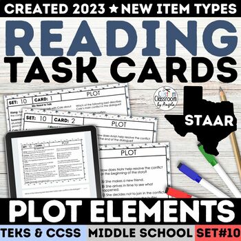 Preview of STAAR Plot Elements Passages Task Cards Quiz Story Plot Worksheets