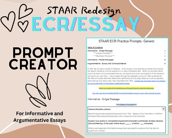 Preview of STAAR 2.0 Redesign ECR/Essay Prompt Creator