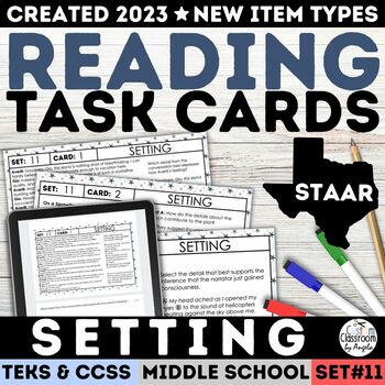Preview of STAAR Story Setting Task Cards Character & Setting Worksheets Plot Elements Quiz
