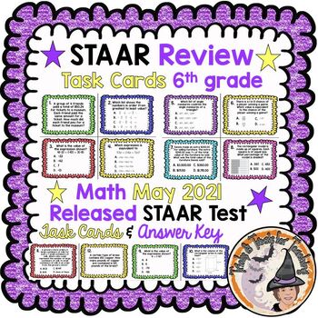 Preview of STAAR 6th Grade Math REVIEW Task Cards Stations + Answer Key 2021 Released TEST