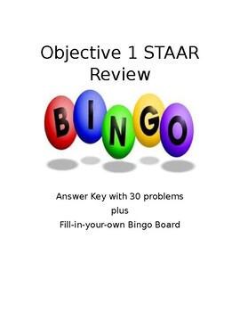 Preview of STAAR 8th Grade Math Objective 1 Bingo Review! Easy Print & Go!