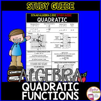 Preview of ALGEBRA 1 STAAR EOC STUDY GUIDE Quadratic Functions | Editable