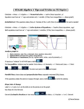 Preview of STAAR Algebra 1 Tips and Tricks on TI nspire