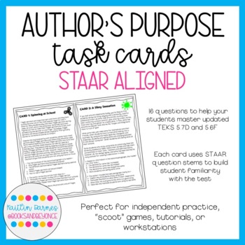 Preview of STAAR Aligned Author's Purpose Task Cards (Print + Digital versions)