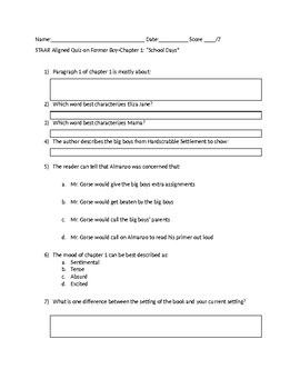 Preview of STAAR Aligned Quizzes for the Novel Farmer Boy, Chapters 1, 2, 3, 4, 5, 6, 7, 8