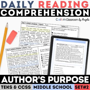 Preview of STAAR Author's Purpose Daily Reading Bell Ringers Warm Ups Exit Tickets