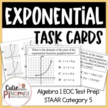 Preview of Exponential Functions Task Cards - Algebra I EOC (STAAR) Test Prep