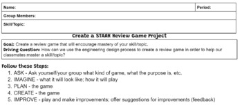 Preview of STAAR "Create a Review Game" Activity with Rubric