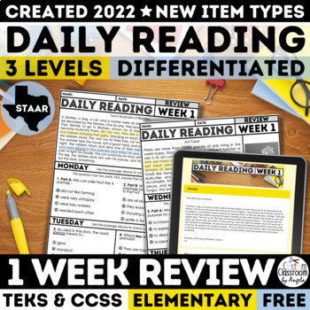 Preview of STAAR Daily Reading Comprehension | 1 Week Review | Warm Up | FREE