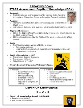 Preview of STAAR Depth of Knowledge Trifold