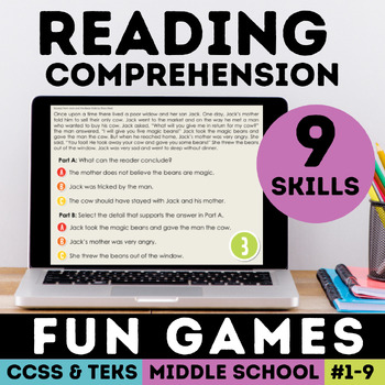 Preview of STAAR Reading Comprehension Passages Fun ELA Activities Middle School Games 6th