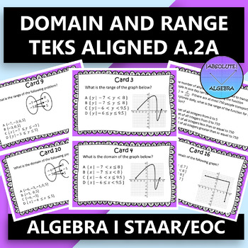 Preview of STAAR EOC Algebra 1 Task Cards A.2A Domain and Range