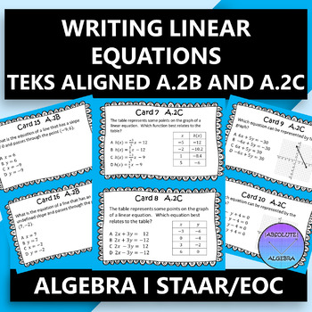 Preview of STAAR EOC Algebra 1 Task Cards A.2B and A.2C Writing Linear Equations