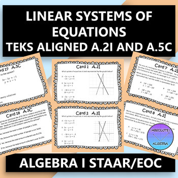 Preview of STAAR EOC Algebra 1 Task Cards A.2I and A.5C Systems of Linear Equations