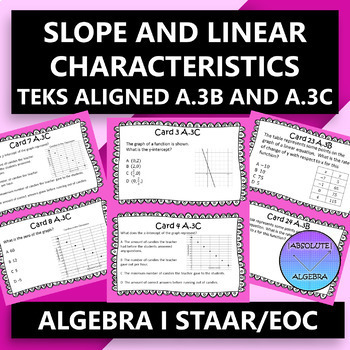 Preview of STAAR EOC Algebra 1 Task Cards A.3C and A.3B Linear Characteristics and Slope