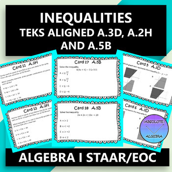Preview of STAAR EOC Algebra 1 Task Cards A.3D, A.2H, and A.5B Inequalities