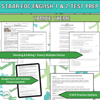 Preview of STAAR EOC English 1/2 Test Prep - Rev/Editing + Zombie Blues Villanelle - Poetry