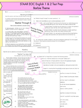Preview of STAAR EOC English 1/2 Test Preparation - Barbie Theme!