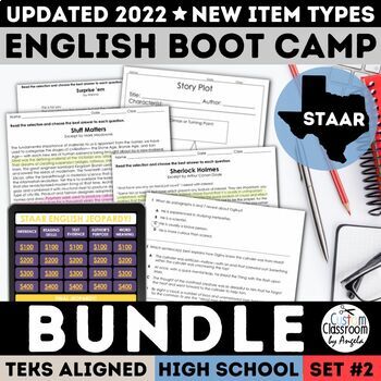 Preview of STAAR High School ELA Test Prep Boot Camp Bundle Paired Passages, Game & Review