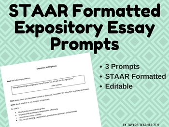 Preview of STAAR Formatted Expository Essay Writing Prompts