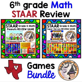 Preview of STAAR Grade 6 Math REVIEW Games BUNDLE Interactive Powerpoint with Keys