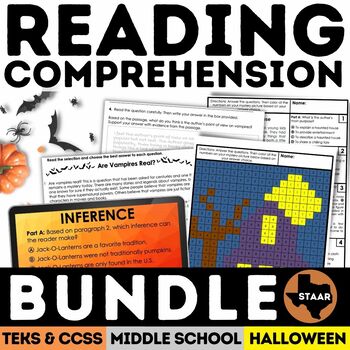 Preview of STAAR Halloween Reading Comprehension Bundle New Item Types | Print & Digital