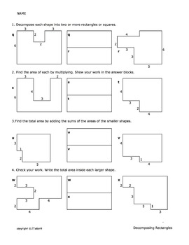 Decomposing Shapes To Find Area Worksheets