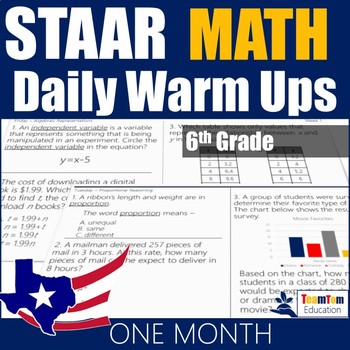Preview of STAAR Math Daily Warm Ups Grade 6 Set #1