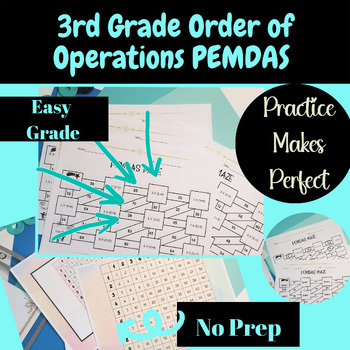 Preview of 3rd Grade Math STAAR Test Prep Review Resources Order of Operations Maze Game
