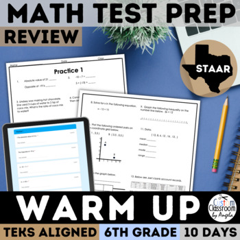 Preview of STAAR 6th Grade Math Review & Daily Warm Up Practice & Quiz Spiral Review