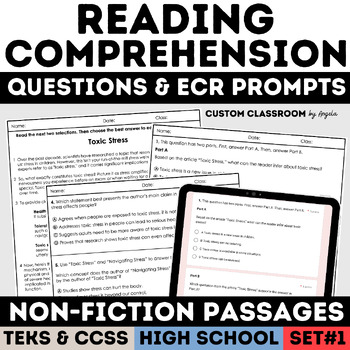 Preview of STAAR Non-Fiction Paired Passages with Writing Prompts for High School Reading