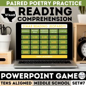 Preview of STAAR Analyzing Poetry Passages Practice Fun ELA Activities Middle School Game